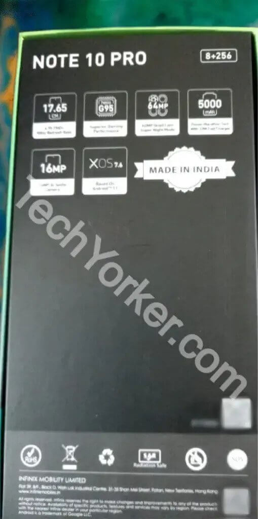 Infinix Note 10 retail box reveals full specs