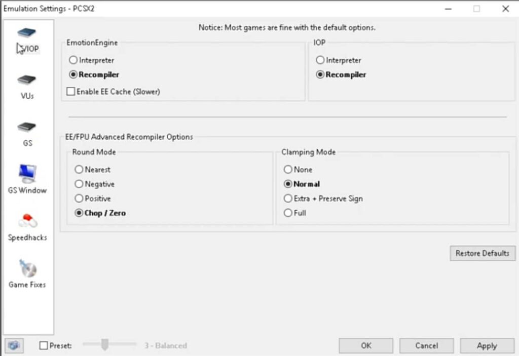 EOL settings for PCX2 emulator