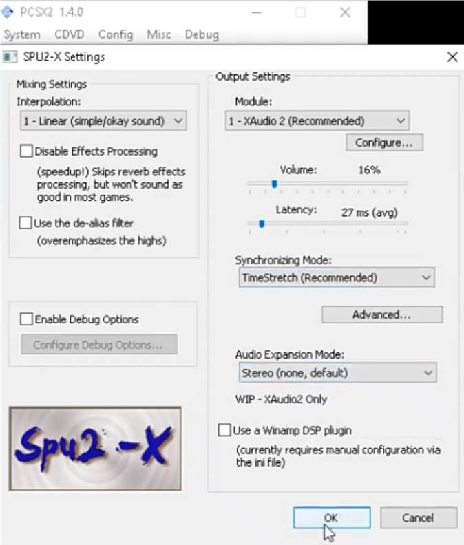 PCSX2 audio settings