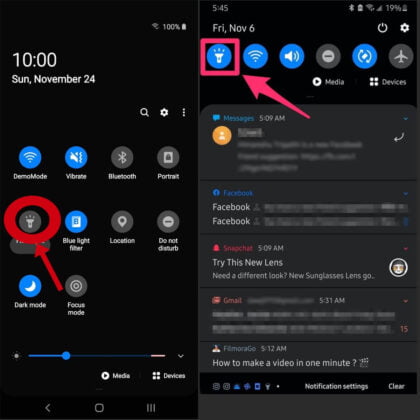 4 Different Ways To Turn On/off The Flashlight On An Android Device